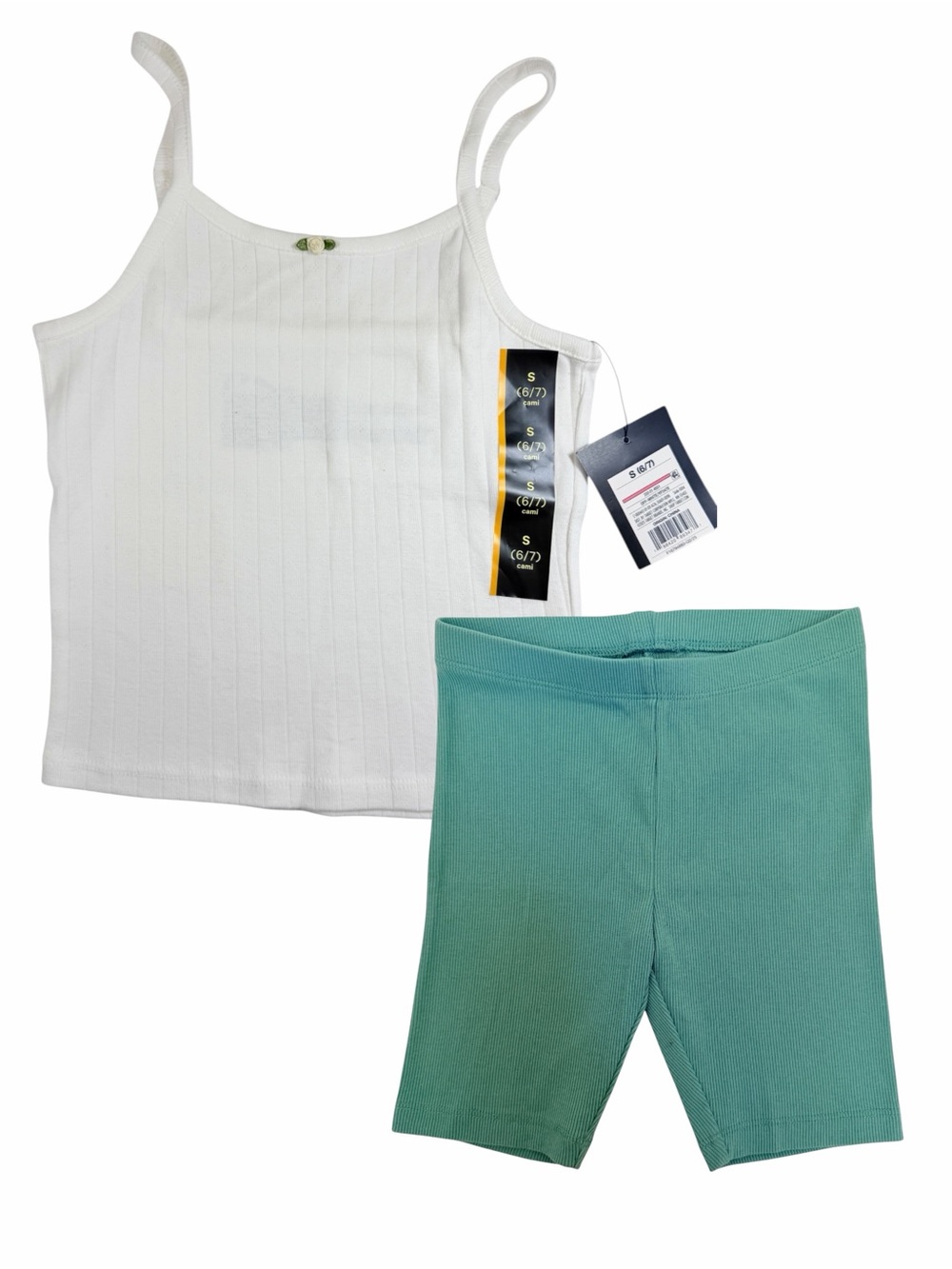 Cat & Jack Ribbed Tank & Biker Shorts Set Girls Size 6/7 White Teal